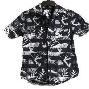 Hawk Boys Shirt Size S 100% Cotton Black White Hawaiian Pattern British